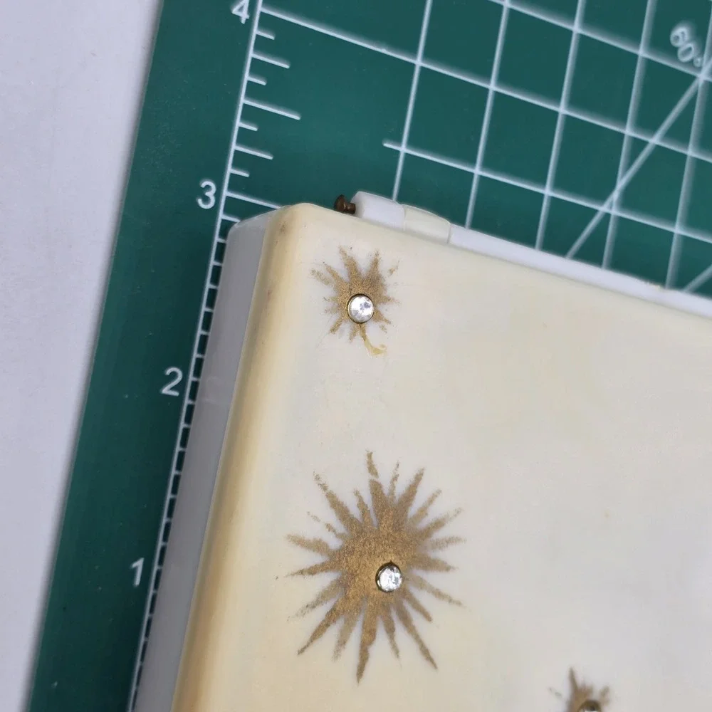 Vintage Plastic Travel Tissue Case / Holder‎ with Gold Starburst Design